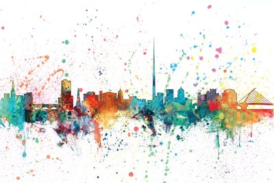 Rainbow Splash Skyline Of Dublin, Republic Of Ireland by Michael Tompsett canvas print