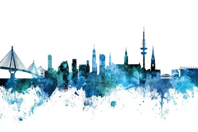 Blue Hamburg, Germany Skyline by Michael Tompsett metal wall art