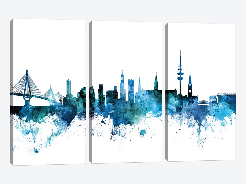 Hamburg, Germany Skyline by Michael Tompsett 3-piece Canvas Wall Art