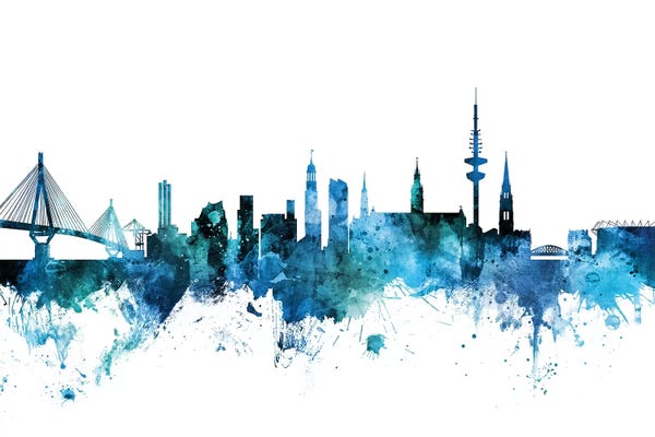 Hamburg: Blue Hamburg, Germany Skyline by Michael Tompsett
