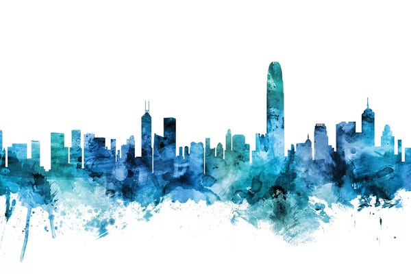 China: Blue Hong Kong Skyline by Michael Tompsett