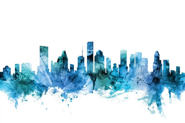Michael Tompsett: Blue Houston, Texas Skyline by Michael Tompsett