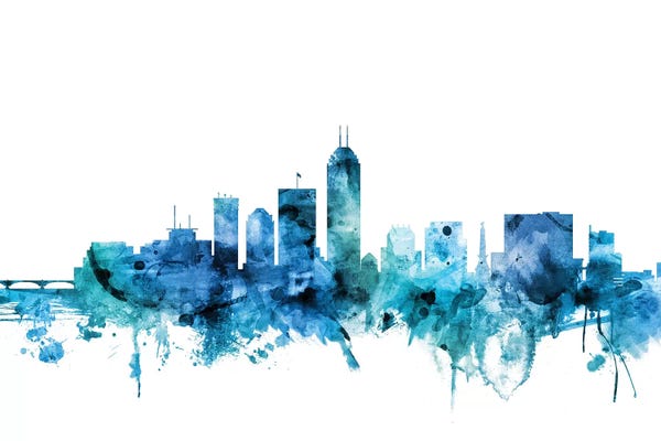 Michael Tompsett: Blue Indianapolis, Indiana Skyline by Michael Tompsett