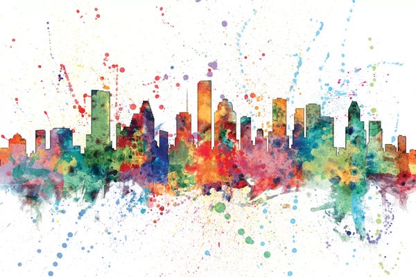 Skylines: Rainbow Splash Skyline Of Houston, Texas, USA by Michael Tompsett