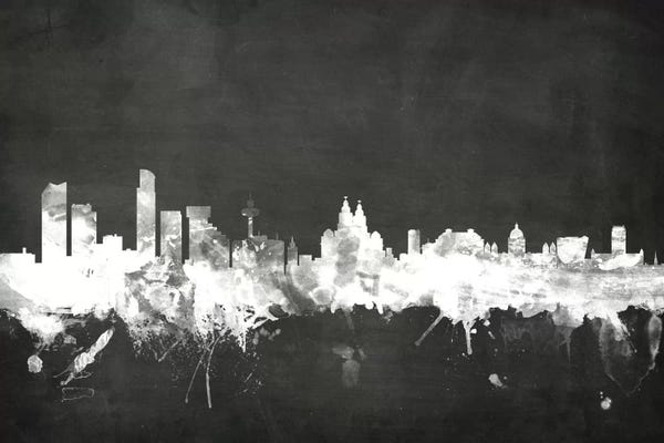 England: Blackboard Skyline Of  Liverpool, England, United Kingdom by Michael Tompsett