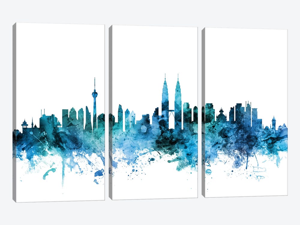 Kuala Lumpur, Malaysia Skyline by Michael Tompsett 3-piece Canvas Wall Art