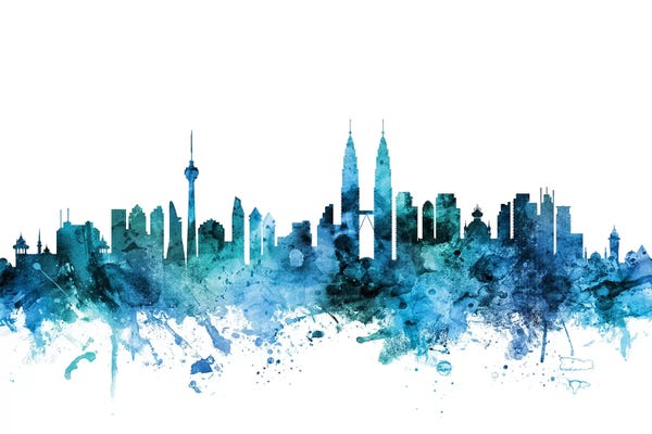 Malaysia: Blue Kuala Lumpur, Malaysia Skyline by Michael Tompsett