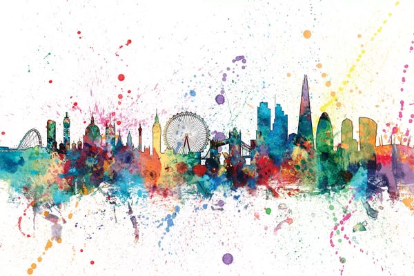 Amusement Parks: Rainbow Splash Skyline Of London, England, United Kingdom by Michael Tompsett