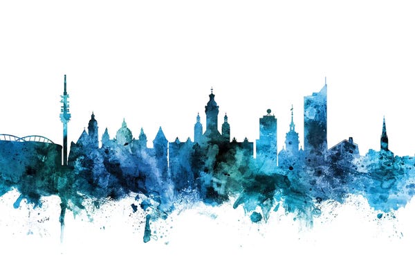 Leipzig: Blue Leipzig, Germany Skyline by Michael Tompsett