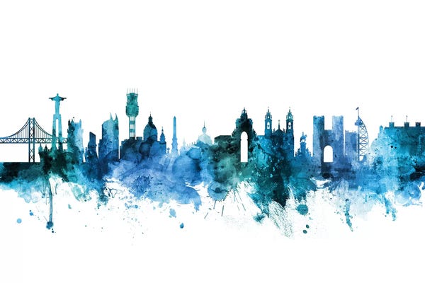 Lisbon: Blue Lisbon, Portugal Skyline by Michael Tompsett