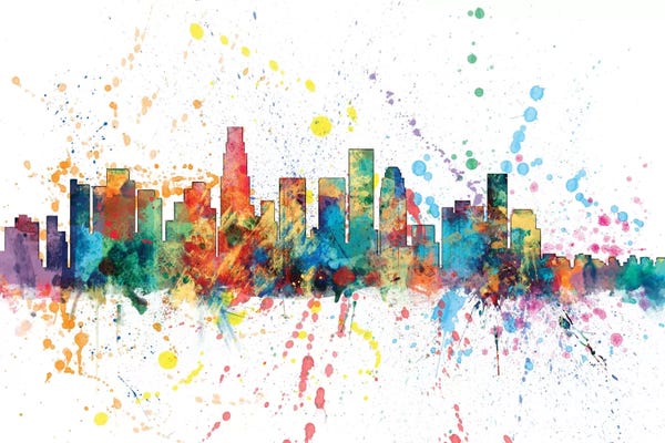 California: Rainbow Splash Skyline Of Los Angeles, California, USA by Michael Tompsett