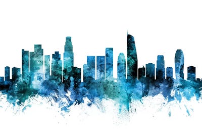 Blue Los Angeles, California Skyline by Michael Tompsett art print