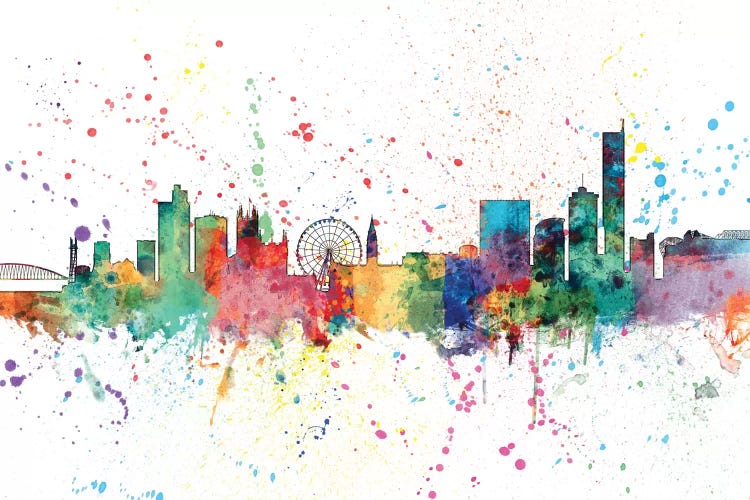 Rainbow Splash Skyline Of Manchester, England, United Kingdom by Michael Tompsett wall art