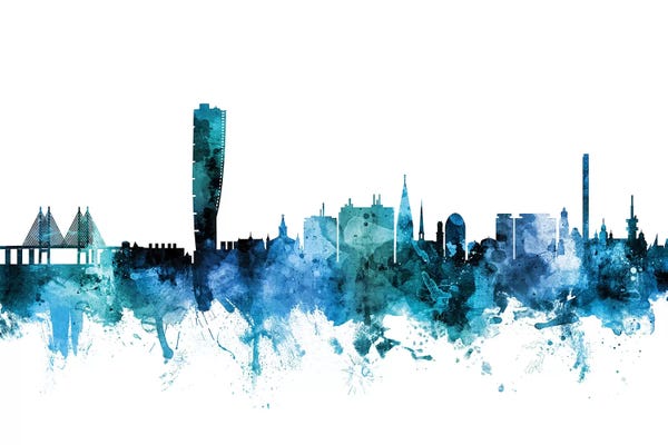 Sweden: Blue Malmo, Sweden Skyline by Michael Tompsett