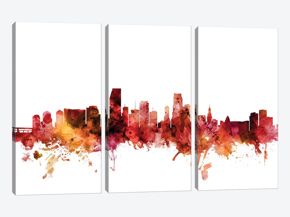 Miami, Florida Skyline by Michael Tompsett 3-piece Canvas Print