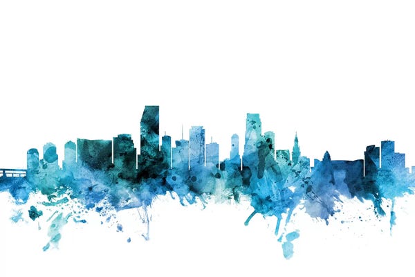 Miami Skylines: Blue Miami, Florida Skyline by Michael Tompsett