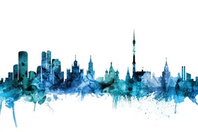 Blue Moscow, Russia Skyline by Michael Tompsett multi panel art