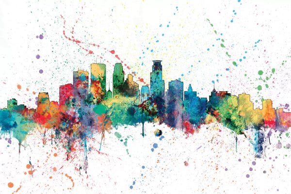 Michael Tompsett: Rainbow Splash Skyline Of Minneapolis, Minnesota, USA by Michael Tompsett