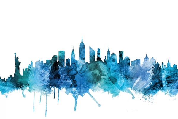 New York City Skylines: Blue New York City Skyline by Michael Tompsett