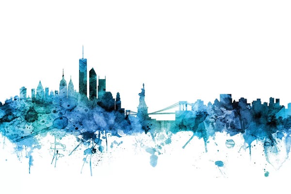 New York City Skylines: Blue New York Skyline by Michael Tompsett