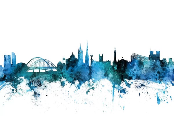 Newcastle: Blue Newcastle, England Skyline by Michael Tompsett