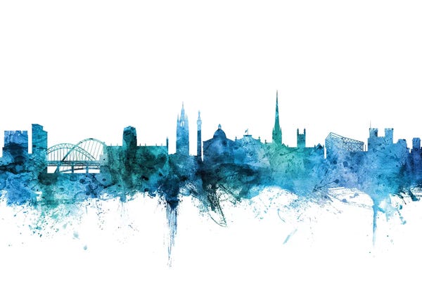 Newcastle: Blue Newcastle, England Skyline by Michael Tompsett