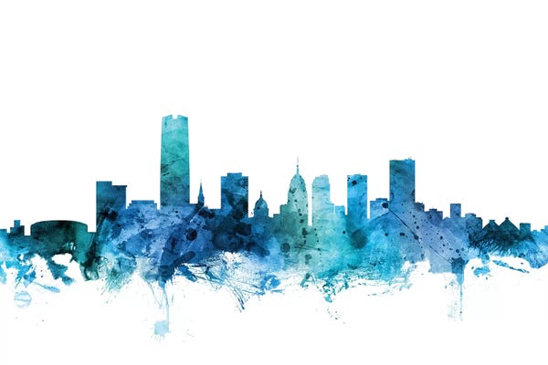 Michael Tompsett: Blue Oklahoma City Skyline by Michael Tompsett
