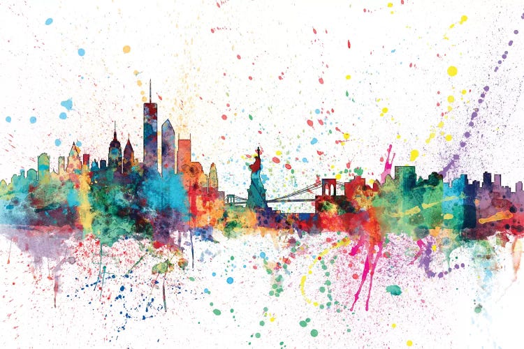Rainbow Splash Skyline Of New York City, New York, USA by Michael Tompsett wall art