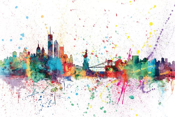 Famous Monuments & Sculptures: Rainbow Splash Skyline Of New York City, New York, USA by Michael Tompsett