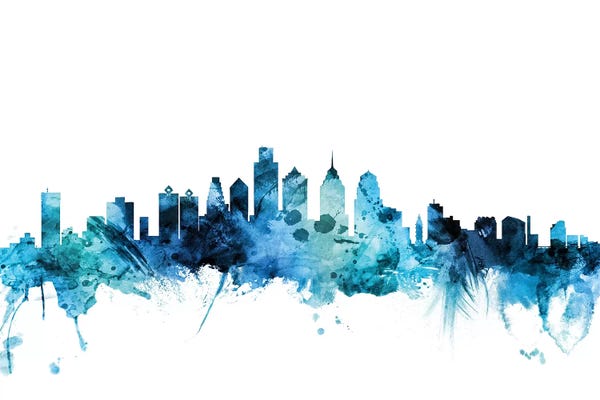 Pennsylvania: Blue Philadelphia, Pennsylvania Skyline by Michael Tompsett