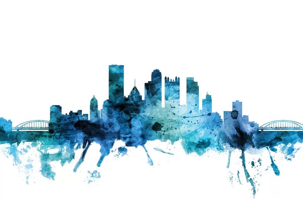 Michael Tompsett: Blue Pittsburgh, Pennsylvania Skyline by Michael Tompsett