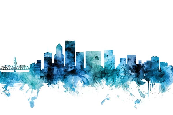 Portland: Blue Portland, Oregon Skyline by Michael Tompsett