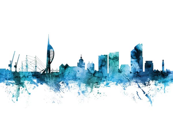 Portsmouth: Blue Portsmouth, England Skyline by Michael Tompsett