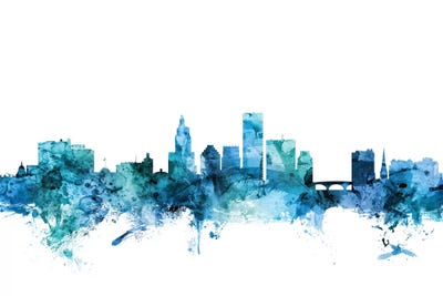Blue Providence, Rhode Island Skyline by Michael Tompsett framed wall art