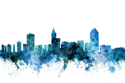 Blue Raleigh, North Carolina Skyline by Michael Tompsett metal wall art