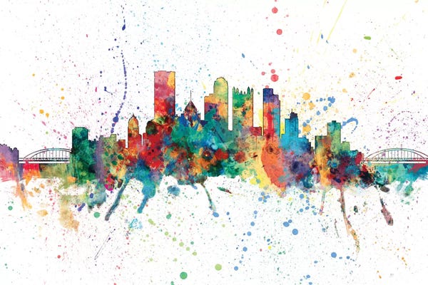 Pittsburgh: Rainbow Splash Skyline Of Pittsburgh, Pennsylvania, USA by Michael Tompsett