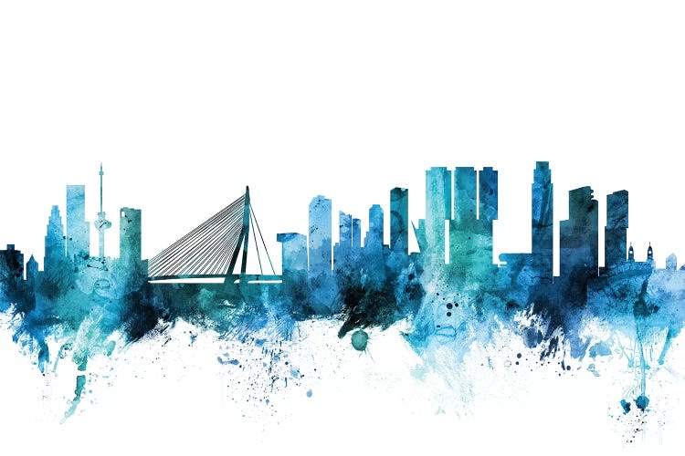 Blue Rotterdam, The Netherlands Skyline