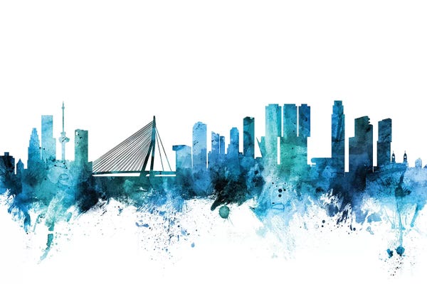 Rotterdam: Blue Rotterdam, The Netherlands Skyline by Michael Tompsett