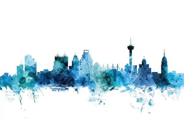 Michael Tompsett: Blue San Antonio, Texas Skyline by Michael Tompsett