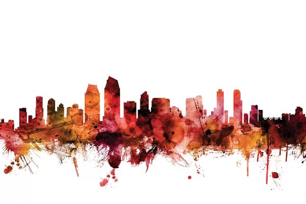 San Diego Skylines: Rusted San Diego, California Skyline by Michael Tompsett