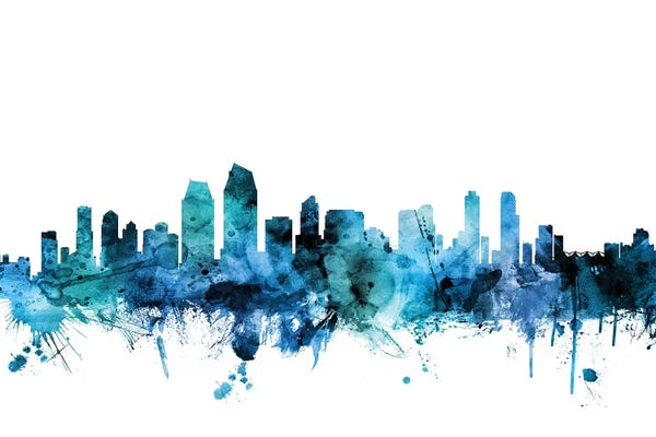 Michael Tompsett: Blue San Diego, California Skyline by Michael Tompsett