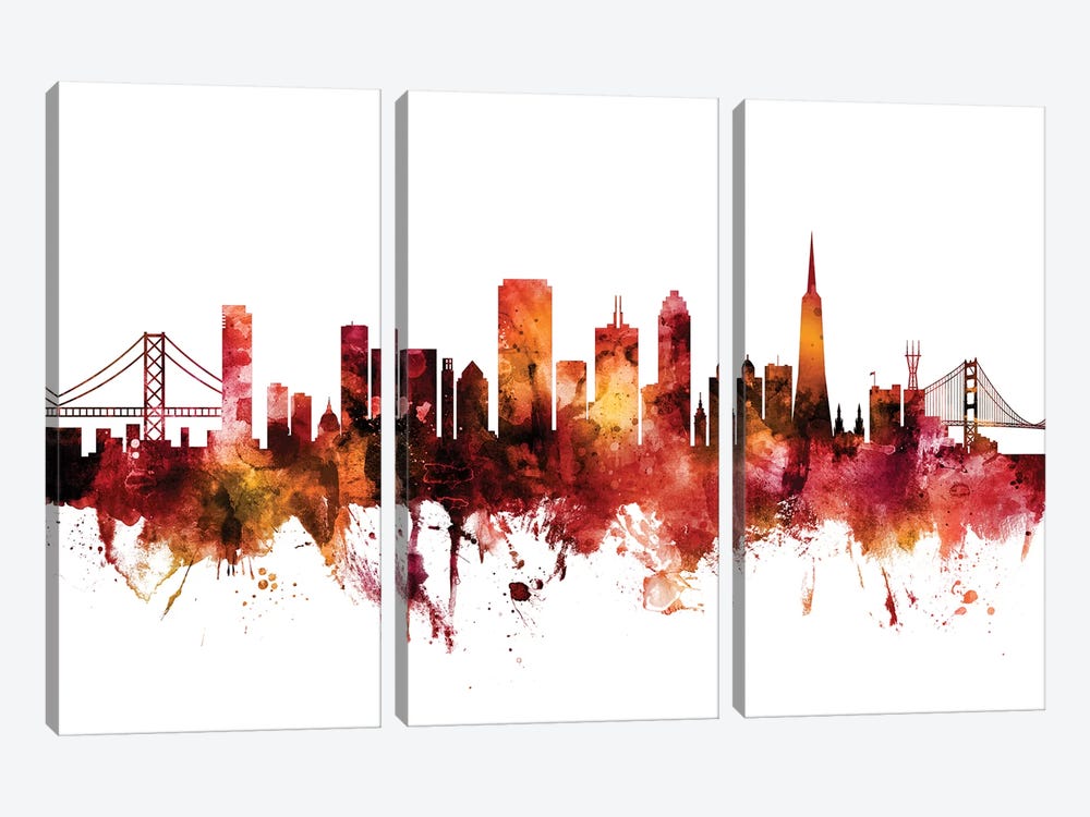 San Francisco, California Skyline by Michael Tompsett 3-piece Canvas Print