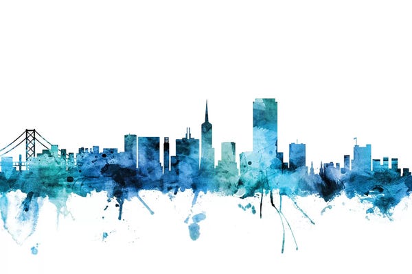 San Francisco Skylines: Blue San Francisco, California Skyline by Michael Tompsett