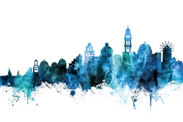 Michael Tompsett: Blue Santorini Skyline by Michael Tompsett