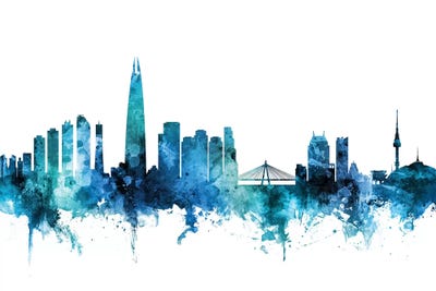 Blue Seoul, South Korea Skyline by Michael Tompsett canvas print