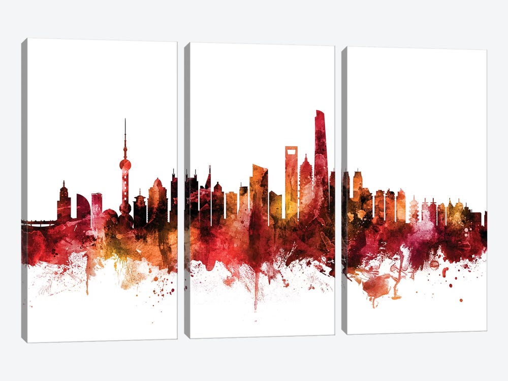 Shanghai, China Skyline by Michael Tompsett 3-piece Canvas Print
