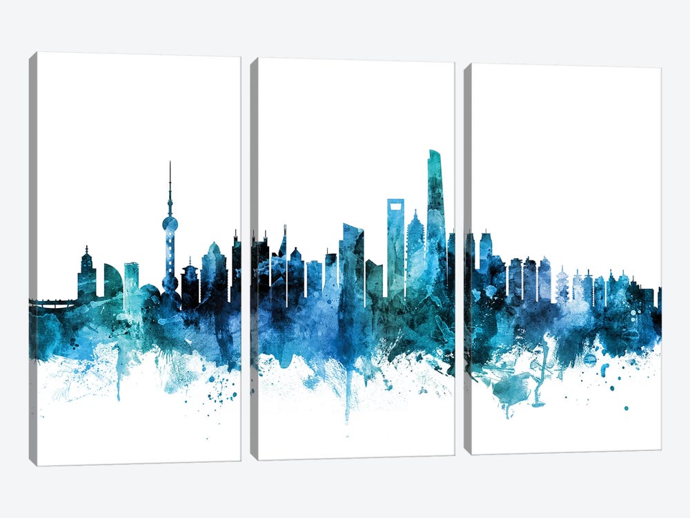 Shanghai, China Skyline by Michael Tompsett 3-piece Canvas Artwork