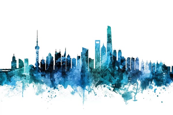 Shanghai: Blue Shanghai, China Skyline by Michael Tompsett