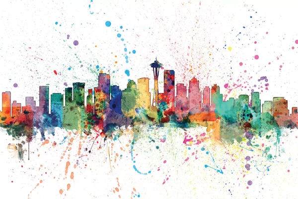 Washington: Rainbow Splash Skyline Of Seattle, Washington, USA by Michael Tompsett