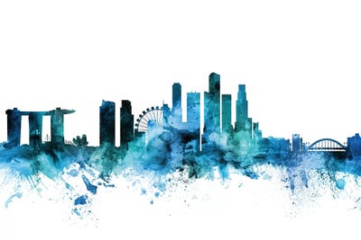 Blue Singapore Skyline by Michael Tompsett canvas print